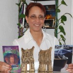 Linda Addison with her two Bram Stoker Awards